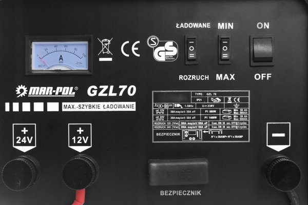 PROSTOWNIK SAMOCHODOWY DO AKUMULATORÓW 12v / 24v GZL-70 200A Z PILOTEM