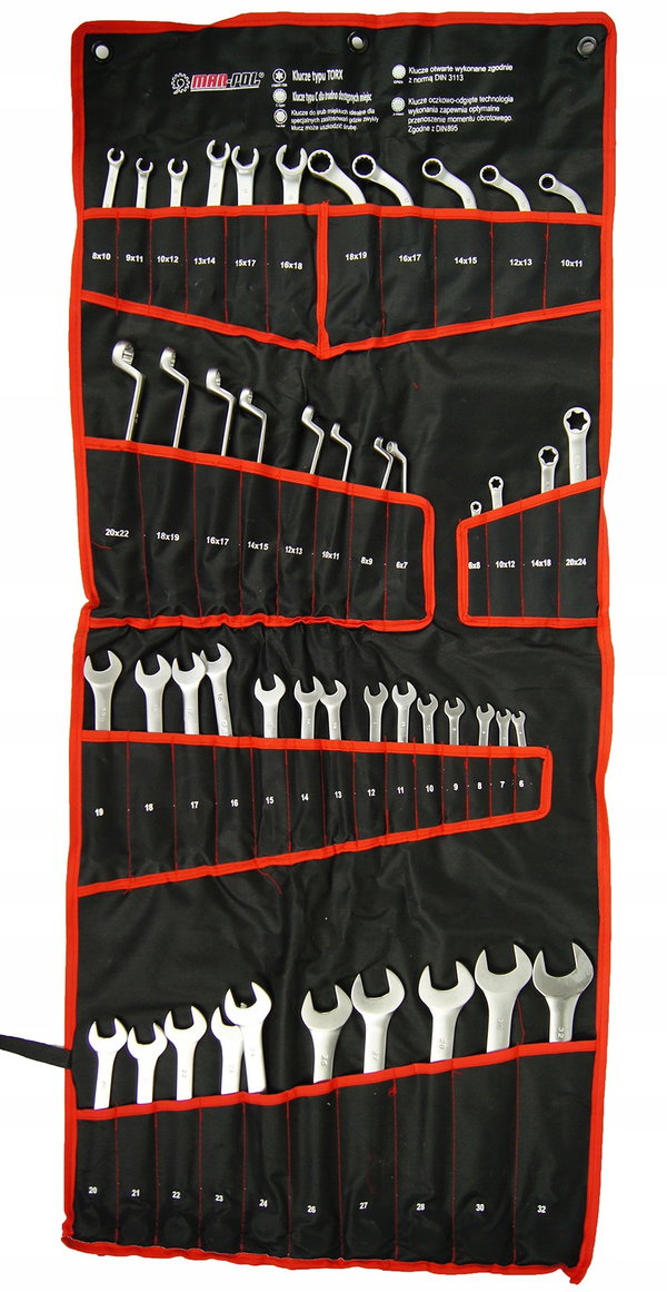 KLUCZE PŁASKO OCZKOWE 6-32 TORX TYP C GIĘTE ZESTAW KLUCZY 47sz NASADOWE
