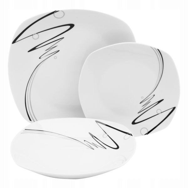 Zestaw TALERZE Kwadratowe PORCELANOWE OBIADOWE Deserowe Tadar Wstęga 18 el