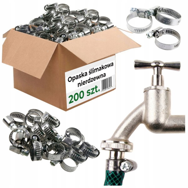 200x Opaski Ślimakowe Regulowane 12-22mm Obejma Zaciskowa Metalowe Na Węża