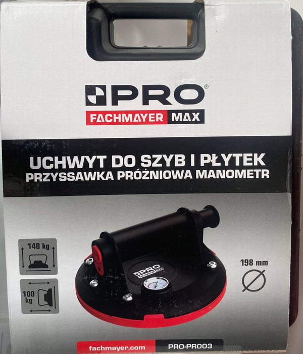 UCHWYT DO SZYB I PŁYTEK PRZYSSAWKA PRÓŻNIOWA MANOMETR 140KG PRO-PR003 PRO