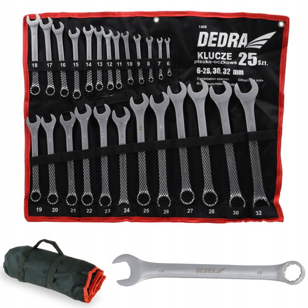 DEDRA ZESTAW KLUCZE PŁASKO-OCZKOWE 25 szt. CRV 6-32mm PŁACHTA 1406 PŁASKIE