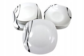 Zestaw KWADRATOWYCH TALERZY Porcelanowych Obiadowe SOLIDNE Tadar Saxo 18 el