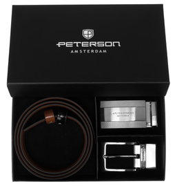 Elegancki pasek męski skórzany PETERSON zestaw prezentowy klamry 4w1