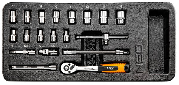 NEO TOOLS KLUCZE NASADOWE 1/4" 19el WKŁADKA DO SZAFKI NARZĘDZIOWEJ 84-237