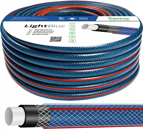 WĄŻ OGRODOWY 4 WARSTWOWY 22bar 1" 1CAL 30M VARTCO LIGHT BLUE PRODUKT POLSKI
