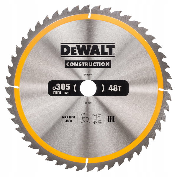 DeWALT DT1959 TARCZA PIŁA DO DREWNA 305x30mm 48T Dewalt PL