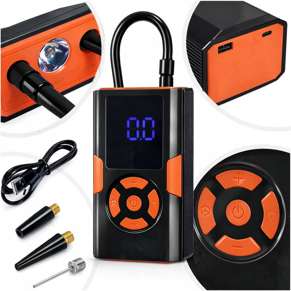KOMPRESOR AKUMULATOROWY 0,2-10,3 BAR CYFROWY POMPKA ELEKTRYCZNA LCD USB LED