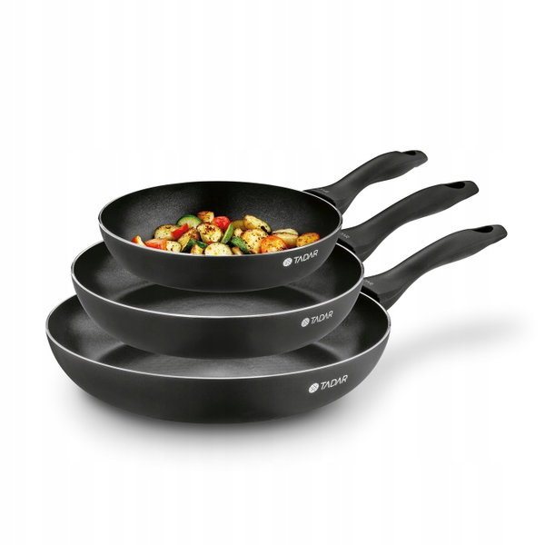 Zestaw PATELNI na GAZ Non stick SOLIDNE CZARNE Tadar Galet 20/24/28