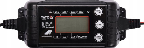 YATO ELEKTRONICZNY PROSTOWNIK AKUMULATORA LCD 6V/12V 1/4A 120Ah YT-83033