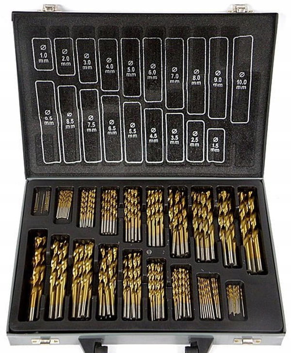 ZESTAW WIERTŁA DO METALU TYTANOWANE 170SZT 1-10mm WALIZKA S10410 TYTANOWE