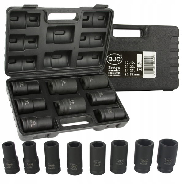 ZESTAW NASADEK UDAROWYCH BJC 3/4" NASADKI UDAROWE 17-32 mm 8PCS WALIZKA BJC