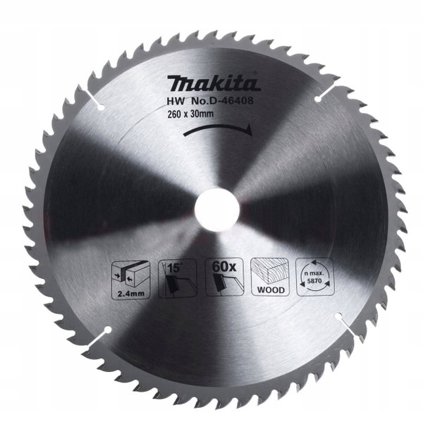 MAKITA D-46408 Piła tarcza do cięcia drewna 260x30 mm 60 Zębów MLT100