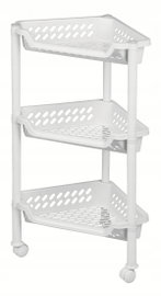 REGAŁ NAROŻNY Łazienkowy na Kółkach 3 kosze BIAŁY Plast Team 68x26,5x38,5cm