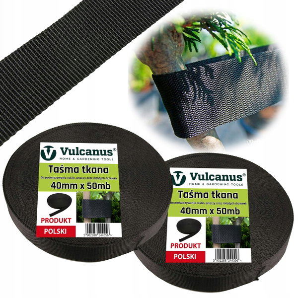 2x Taśma Do Wiązania 40mm x 50mb Mocowania Drzew Krzewów Drzewek Czarna
