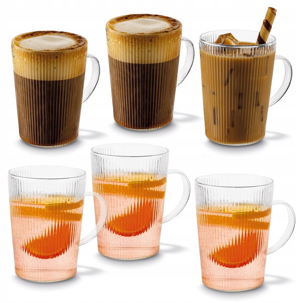 SZKLANKI do KAWY i HERBATY KUBKI z Uchem Zestaw Tadar Resis Hana 6 x 440 ml