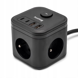Przedłużacz listwowy Huslog 3 gniazda AC 2xUSB-C 2xUSB Czarny 1,4m HUS1003