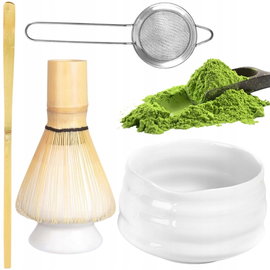 ZESTAW CEREMONIALNY MATCHA BAMBUSOWY Z ŁYŻKĄ I PODSTAWKĄ BIAŁY