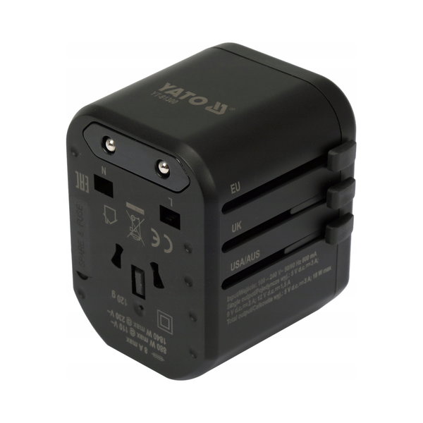 UNIWERSALNY ADAPTER PODRÓŻNY Z SZYBKĄ ŁADOWARKĄ YATO YT-81300 USB USB-C USA