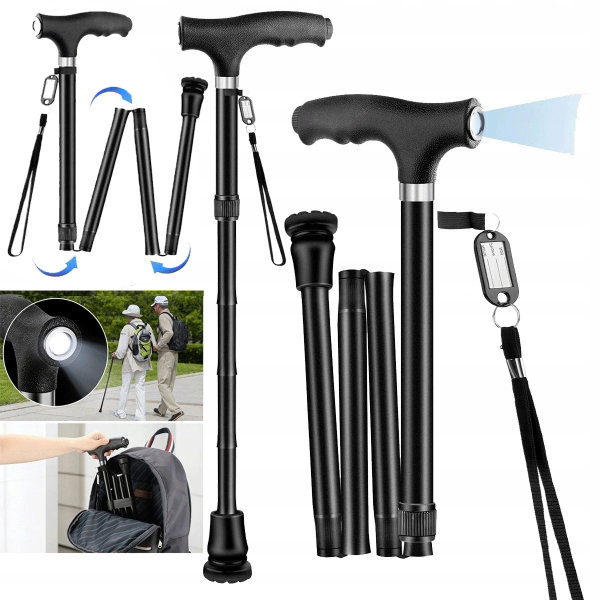 Aluminiowa laska z oświetleniem LED regulowana 79-90cm czarno-srebrna