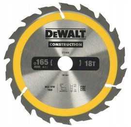 DEWALT TARCZA PIŁA DO DREWNA 165MM 20MM 18Z DT1933