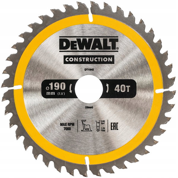 DeWALT DT1945 TARCZA DO PILAREK 190x30mm 40T (AC) Dewalt PL