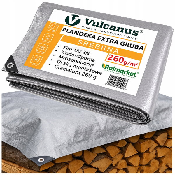 Plandeka Gruba 260g 8x5 m UV Srebrna Wodoodporna Wzmacniana Do Przyczepki