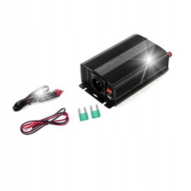 PRZETWORNICA NAPIĘCIA CZYSTA SINUSOIDA 12V 230V 300/600W KABLE BEZPIECZNIKI