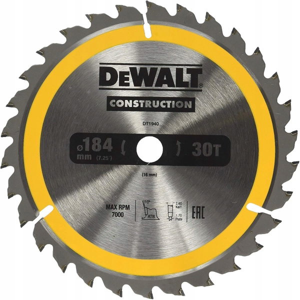 DeWALT tarcza piła do drewna 184mm 16mm 30z DT1940
