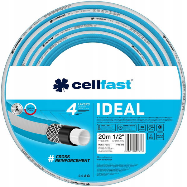 CELLFAST WĄŻ OGRODOWY IDEAL 4-WARSTWOWY 27 BAR 1/2'' 20M PRODUKT POLSKI