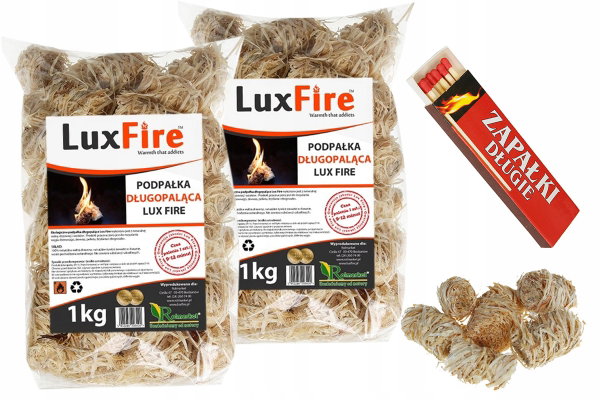 Podpałka Ekologiczna 2kg Rozpałka Wełna Drzewna Do Pieca Kominka +Zapałki