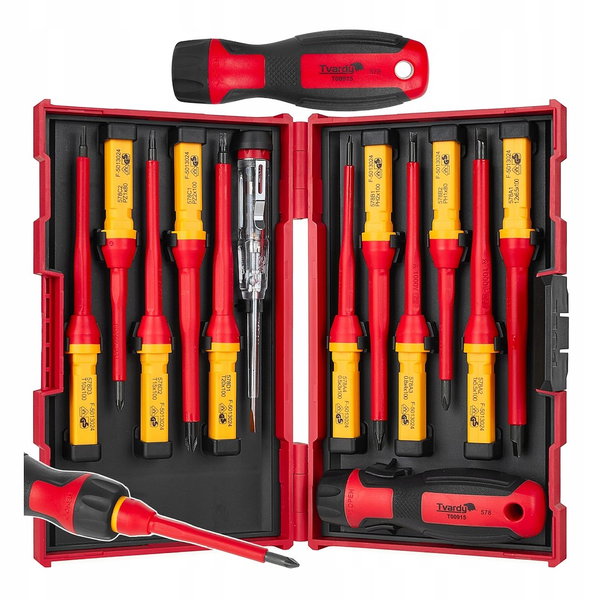 TVARDY ZESTAW 13EL. WKRĘTAKÓW IZOLOWANYCH VDE 1000V ELEKTRYKA ETUI T00915