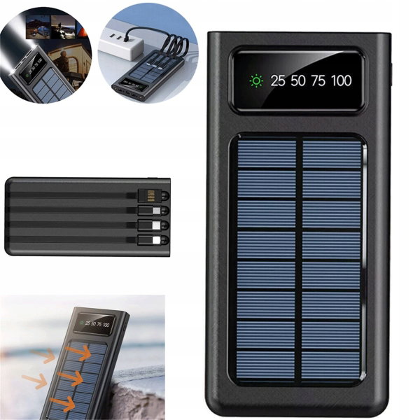 POWERBANK SOLARNY 20000MAH Z WYŚWIETLACZEM LED I KABLEM LIGHTNING