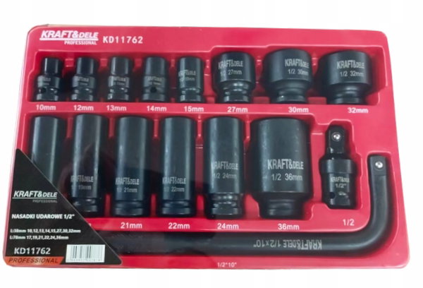 ZESTAW NASADEK NASADKI UDAROWE 1/2" 6 KĄTNE 16 szt. KRAFT&DELE KD11762