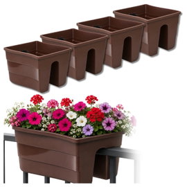 Skrzynka Balkonowa Na Balustradę 4 szt Doniczka Na Kwiaty Brązowa 29cm