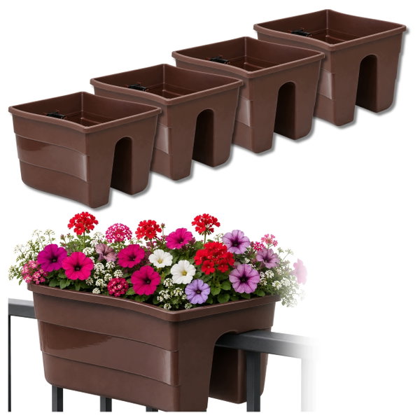 Skrzynka Balkonowa Na Balustradę 4 szt Doniczka Na Kwiaty Brązowa 29cm