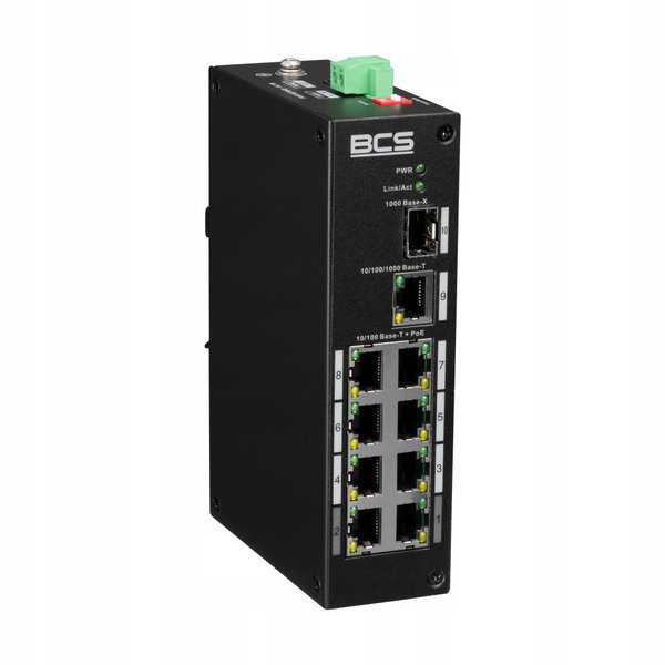 Switch PoE BCS-L-SP0801G-1SFP(2) 8xPoE 100Mbps 1xSFP uplink 1Gbps 96W DIN