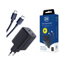 3mk Hyper Charger Czarna Ładowarka PD GaN 45W + Kabel USB C to C