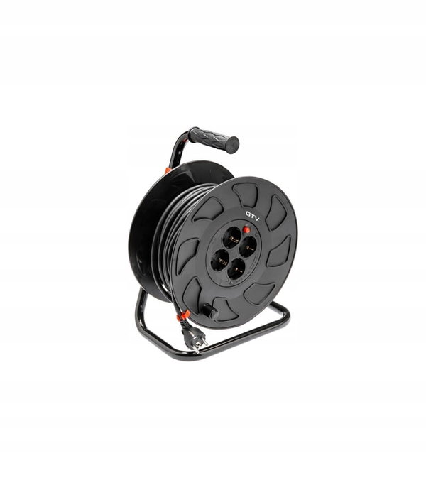 Przedłużacz bębnowy GTV, 3×1,5mm2, max.15A, 4x schuko, 50m, czarny