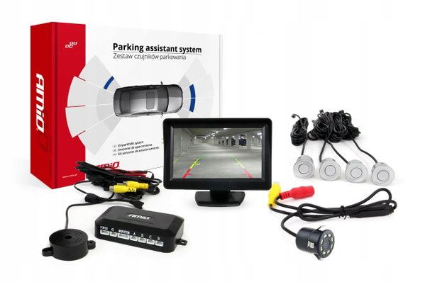 Zestaw czujników parkowania TFT01 4,3" kamera HD-308-LED 4 sensory srebrne