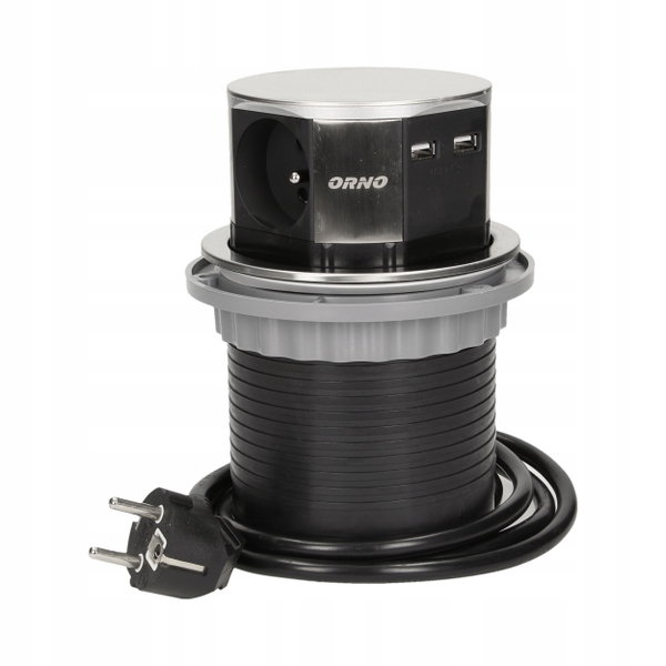 GNIAZDO MEBLOWE 3X250V USB WYSUWANE 1381 INOX