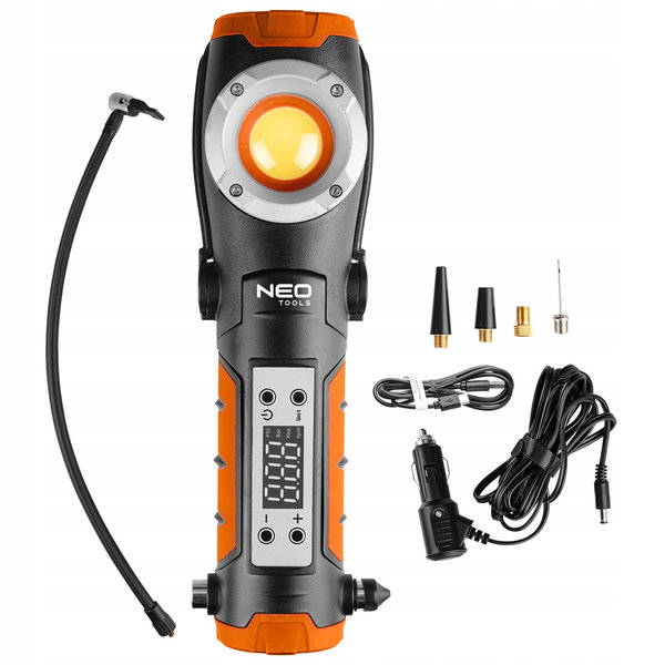 KOMPRESOR Akumulatorowy 12V 10bar LATARKA Lampa LED 800lm MŁOTEK DO SZYB