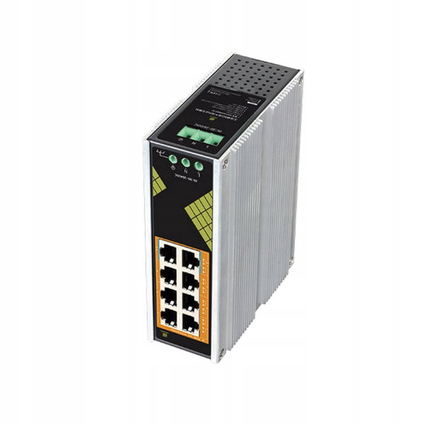 Switch 8x PoE GIGABIT Industrial 130W Hi-PoE 60W Szyna DIN Funkcja AI