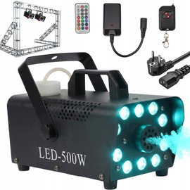 MASZYNA DO DYMU Z EFEKTEM LED 500W DYMIARKA 2 PILOTY EFEKT DYMU I ŚWIATŁA