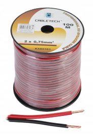 Kabel przewód głośnikowy 2x0,75mm2 CU miedziany czarno-czerwony 100m