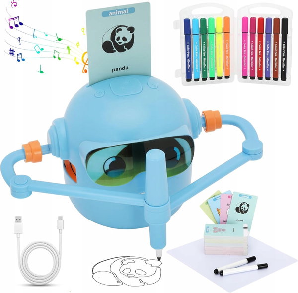 INTELIGENTNY ROBOT DO RYSOWANIA 100KART 12KREDEK INTERAKTYWNY MUZYKA