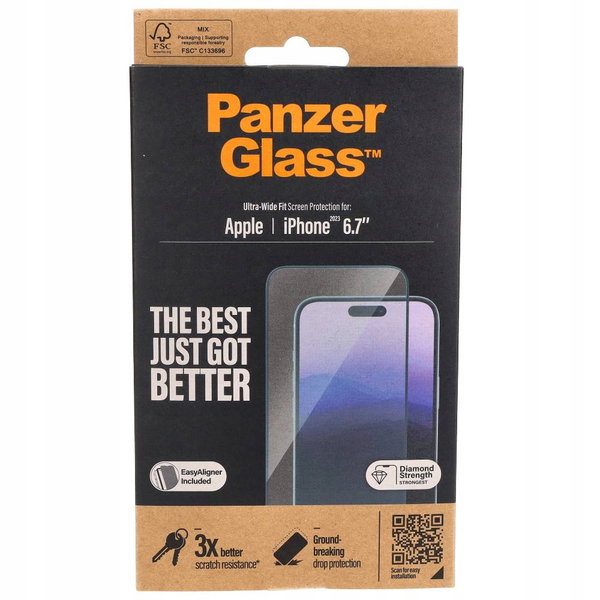PanzerGlass Szkło Hartowane Ultra-Wide Fit + EasyAligner do Iphone 15 Plus