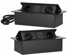 GNIAZDO CHOWANE WPUSZCZANE W BLAT NABLATOWE 2x 230V Z ŁADOWARKĄ USB-C 1,5m
