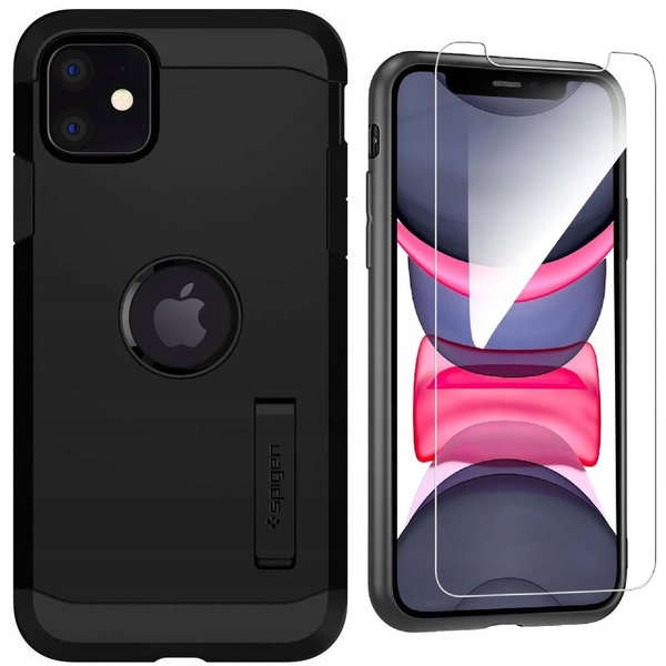 Etui do iPhone 11, Spigen Tough Armor Pancerne z podstawką + Szkło na ekran
