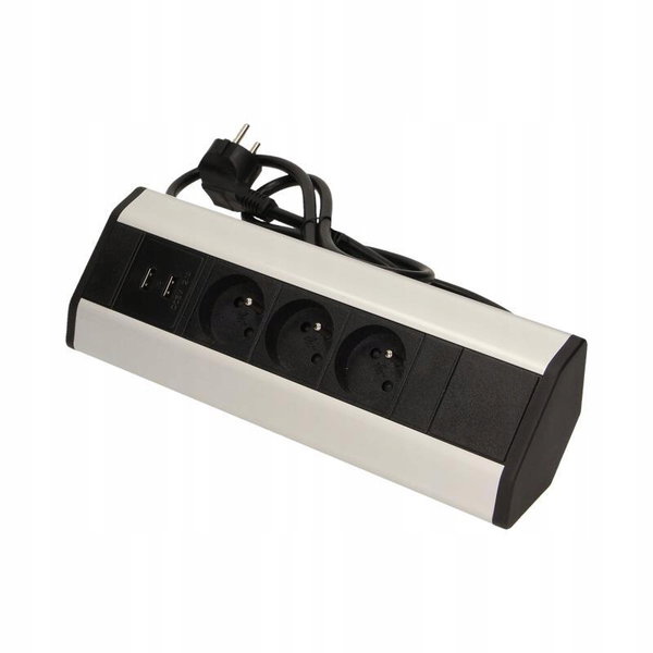 GNIAZDO MEBLOWE 3x250V AC Z USB I PRZEWODEM 1,8M
